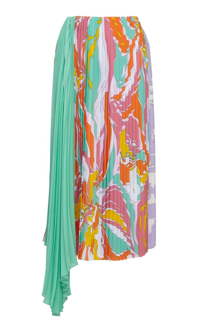 Emilio Pucci Pleated Silk Midi Skirt