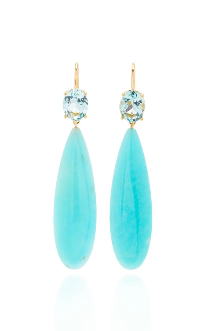 Jamie Wolf 18k Yellow Gold Aqumarine And Amozonite Drop Earring