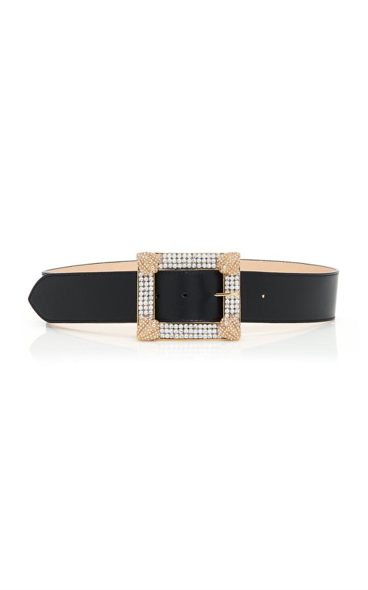 Alessandra Rich Crystal Embellished Buckle Leather Belt