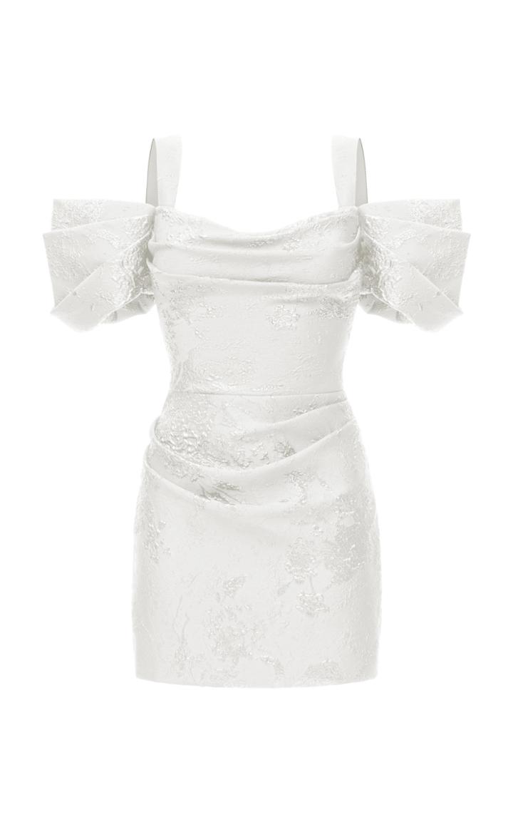 Moda Operandi Rasario Draped Jacquard Mini Dress With Wide Straps And Draped Sleeves
