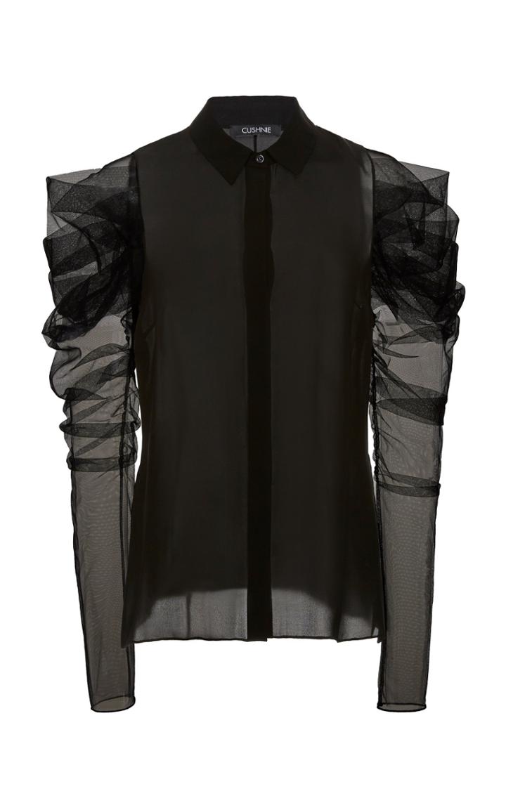 Cushnie Ruched Silk-tulle And Chiffon Top