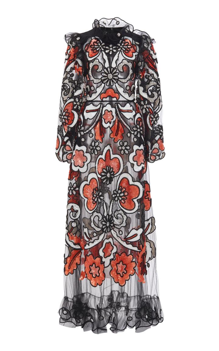 Moda Operandi Valentino Embellished Sheer Maxi Dress Size: 36