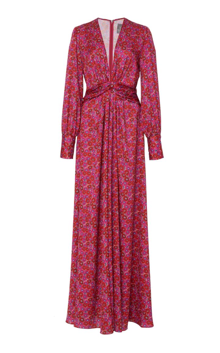 Lela Rose Belted Floral Satin Gown