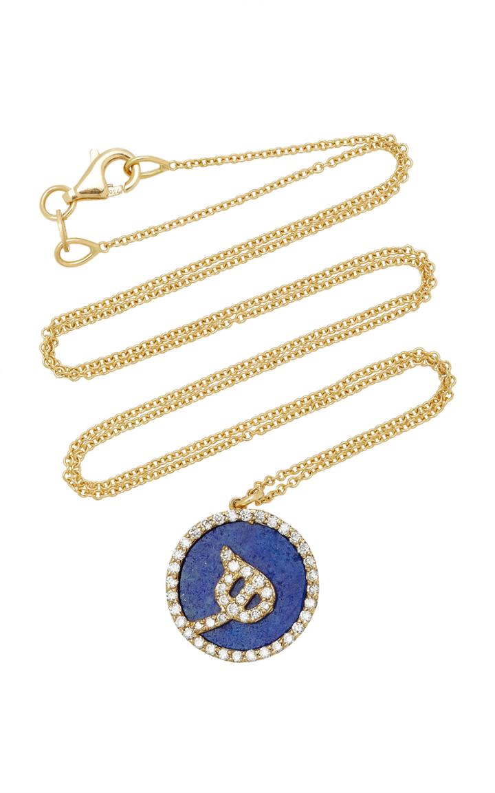 Names By Noush Treasure Disk Arabic Initial Necklace With Lapis Lazuli Gemstone