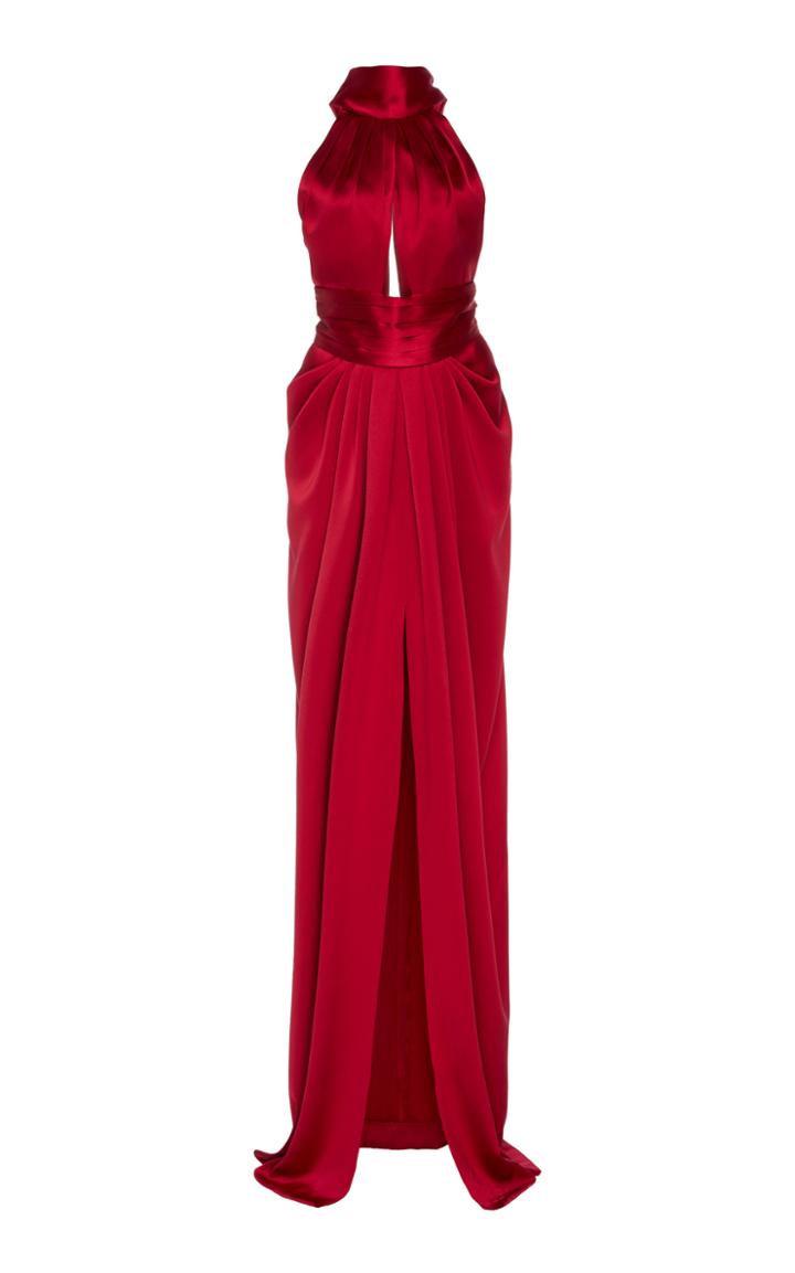 Naeem Khan Draped Silk-satin Halterneck Gown Size: 2