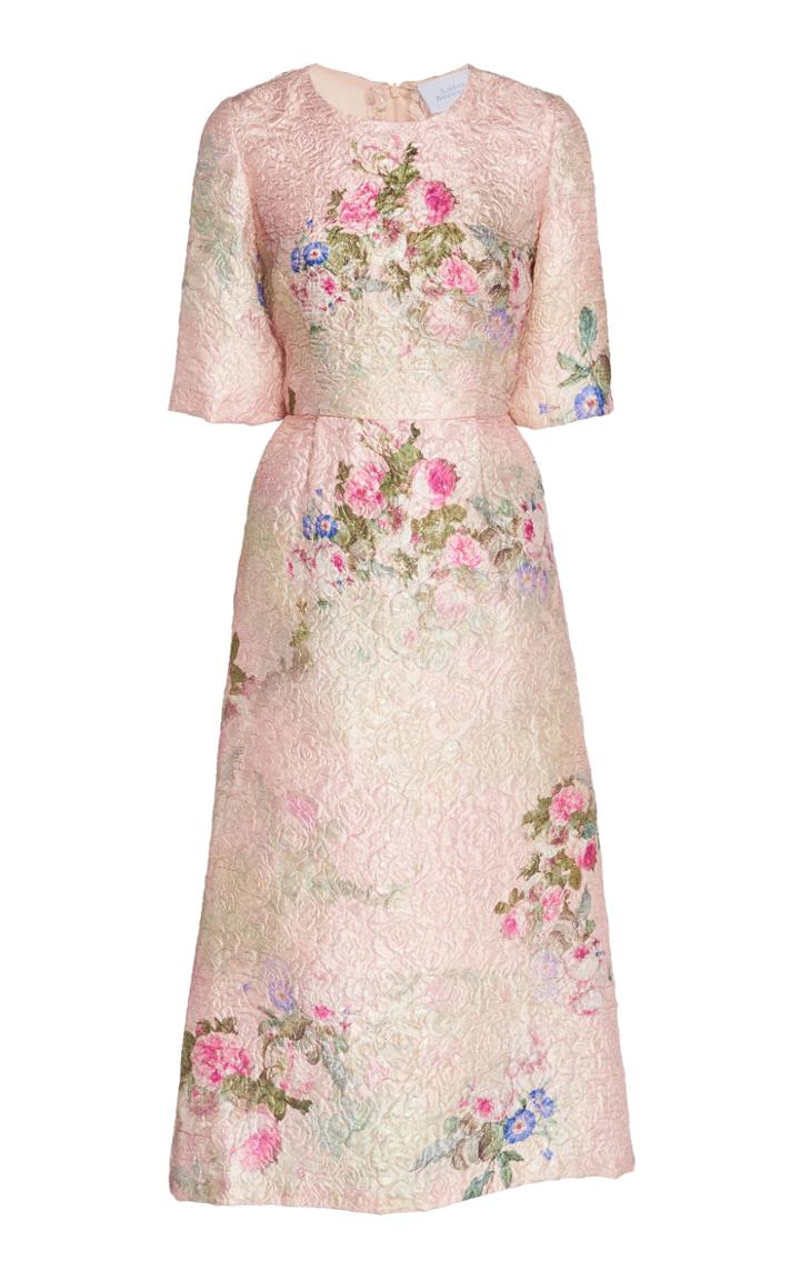 Luisa Beccaria Floral Printed Silk Crepe Midi Dress