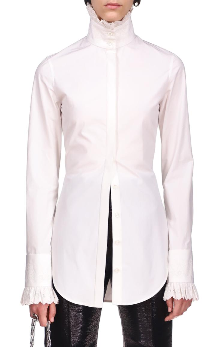 Moda Operandi Paco Rabanne Eyelet-detailed Cotton Poplin High-neck Shirt
