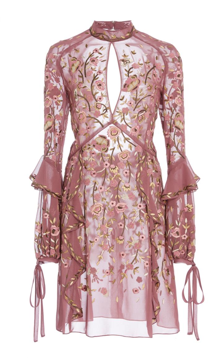 J. Mendel Floral Embroidered Ruffle Mini Dress
