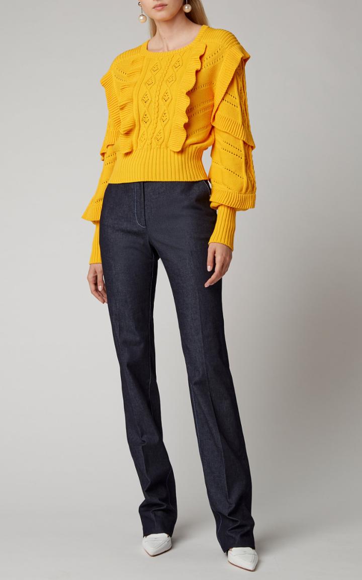Carolina Herrera Ruffled Cropped Cotton-blend Sweater