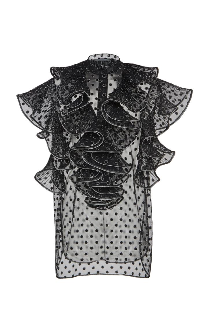 Alberta Ferretti Lurex Dotted Tulle Short Sleeved Blouse