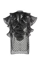 Alberta Ferretti Lurex Dotted Tulle Short Sleeved Blouse