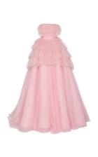 Monique Lhuillier Strapless Embroidered Tiered Tulle Ball Gown