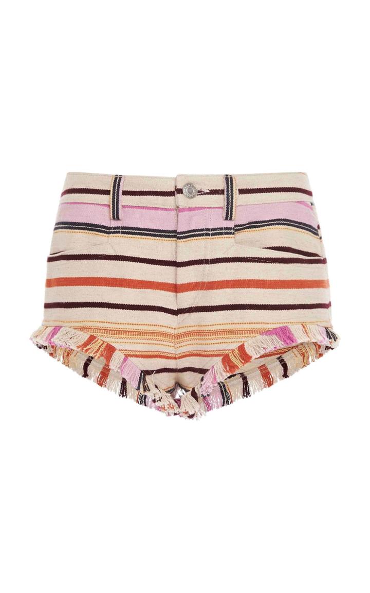 Moda Operandi Isabel Marant Campinas Striped Frayed Cotton-blend Shorts Size: 34
