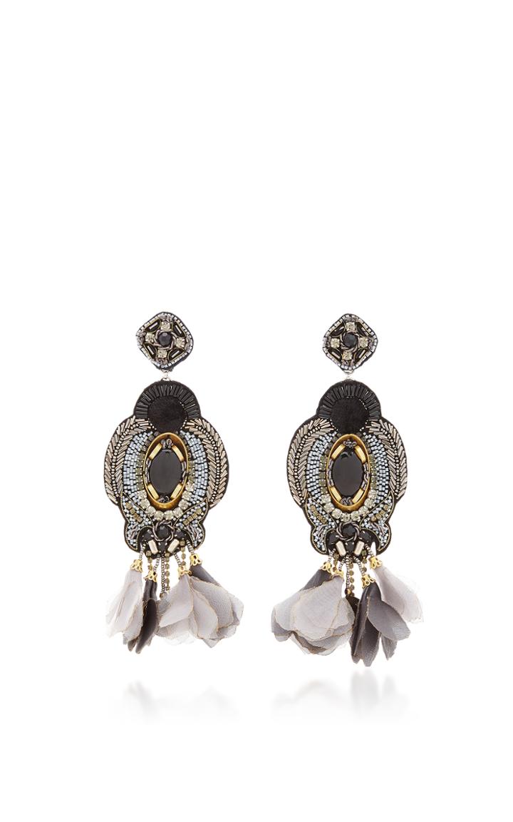 Ranjana Khan Grey Teardrop Feather Earrings