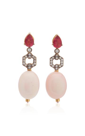 Dorion Soares 18k Gold Pink Tourmaline Diamond And Ruby Drop Earrings