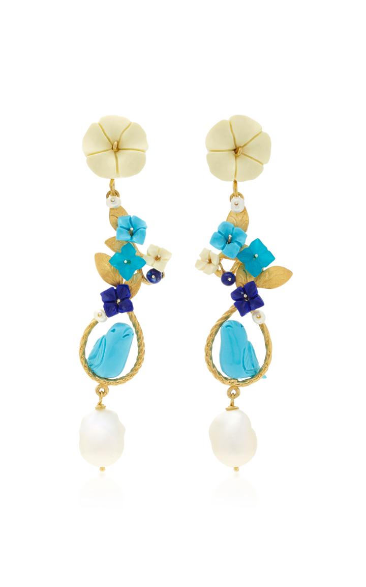 Of Rare Origin M'o Exclusive: Mating Bird 18k Gold Multi-stone Earring