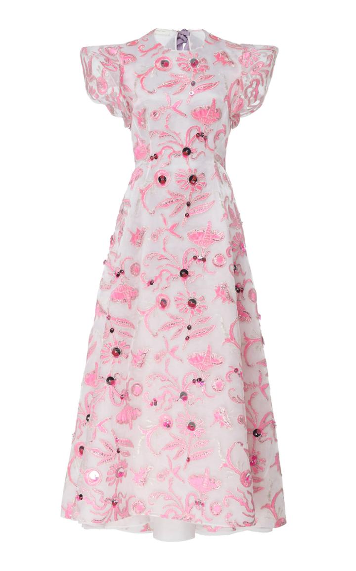 Delpozo Floral-embroidered Organza Midi Dress