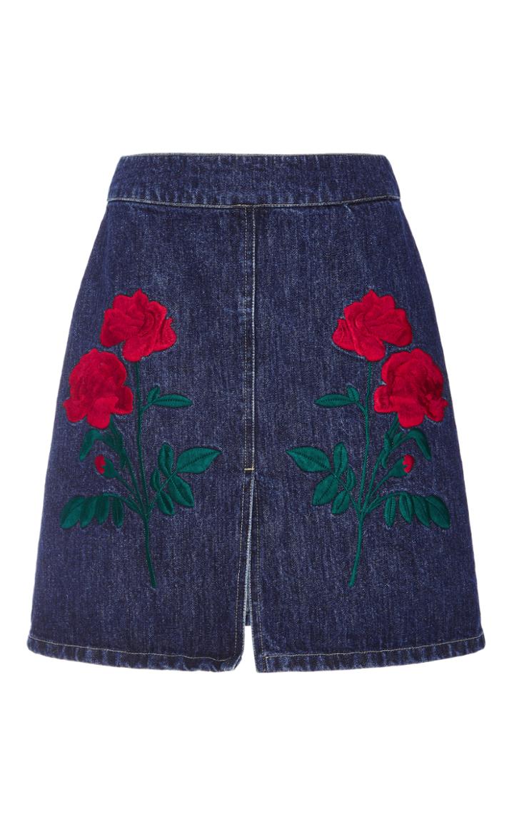 Adam Selman Embroidered Denim Mini Skirt