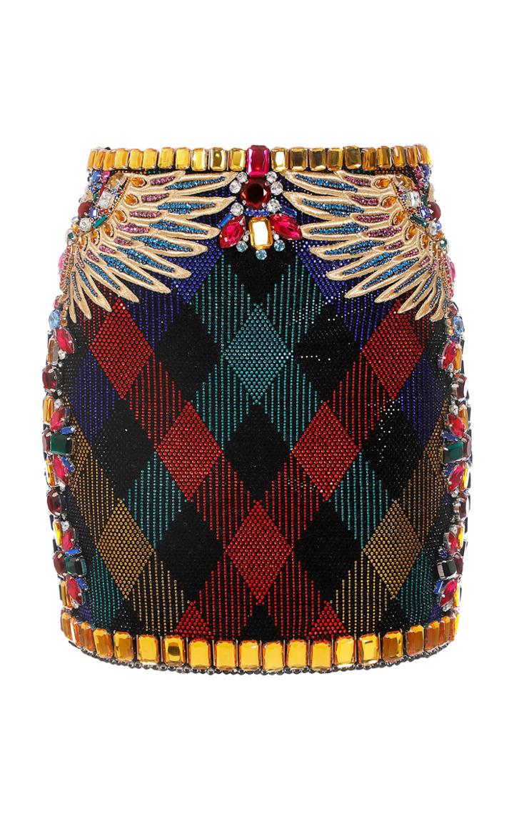 Moda Operandi Balmain Crystal-embellished Gingham Mini Skirt