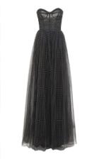 Monique Lhuillier Flocked Tulle Strapless Ruched Gown