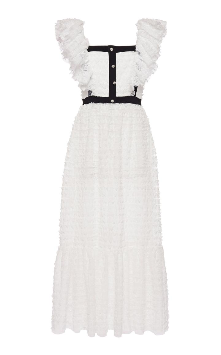 Moda Operandi Philosophy Di Lorenzo Serafini Contrast-trim Ruffled Lace Gown Size: 3