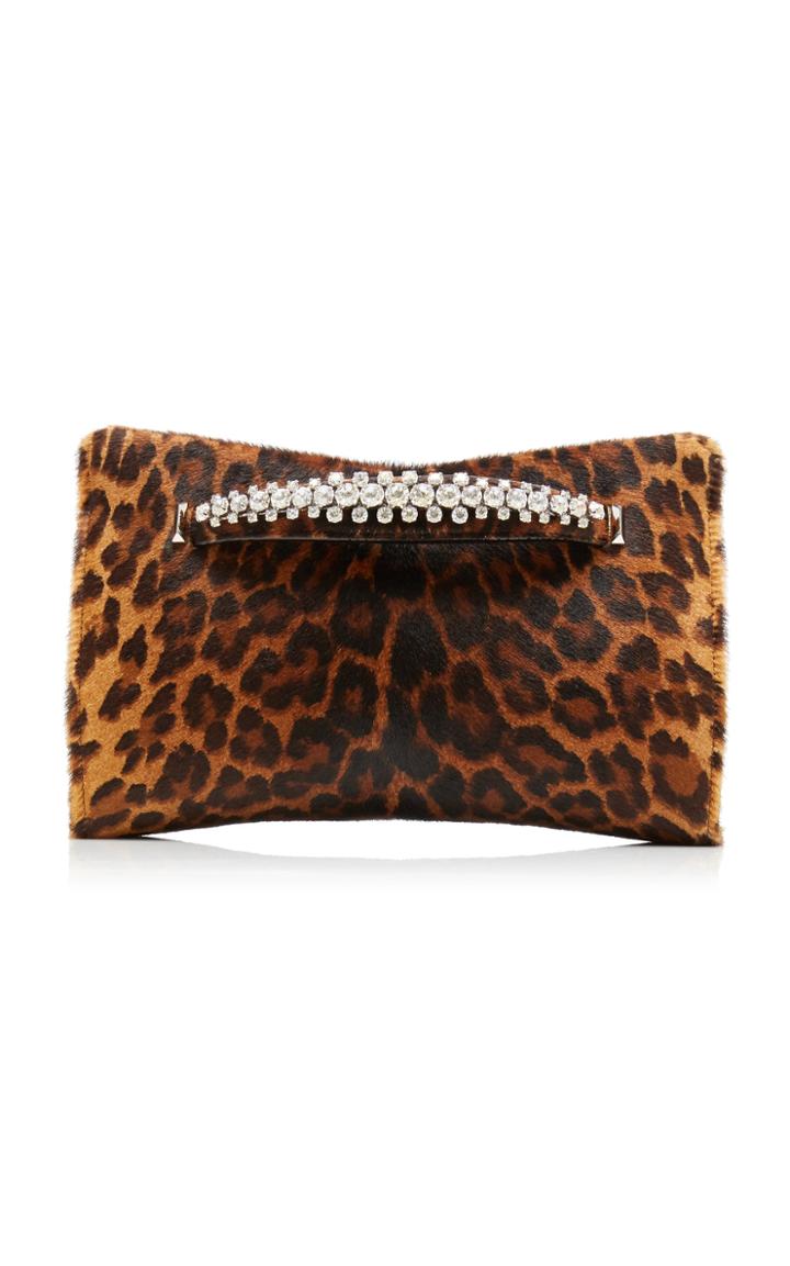 Jimmy Choo Venus Crystal-embellished Leopard-print Ponyhair Clutch