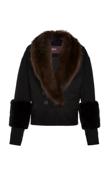 Bibhu Mohapatra Fur Collar Double Breasted Jacket