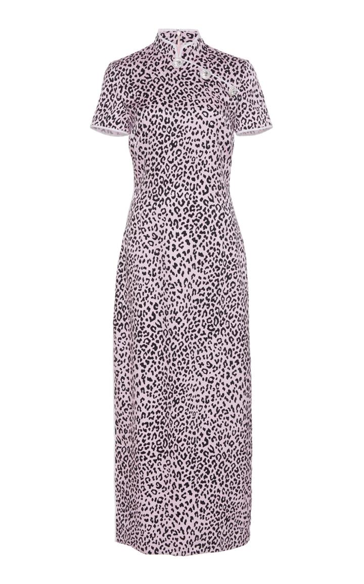 Alessandra Rich Leopard Print Silk Dress