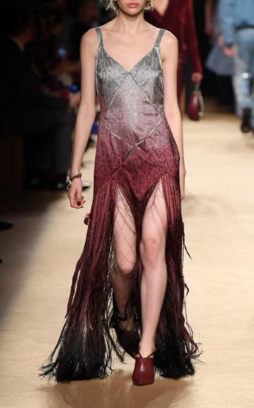 Roberto Cavalli Ombre Feathered Gown