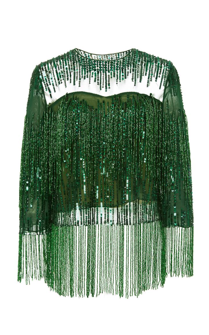 Naeem Khan M'o Exclusive Beaded Fringe Chiffon Top