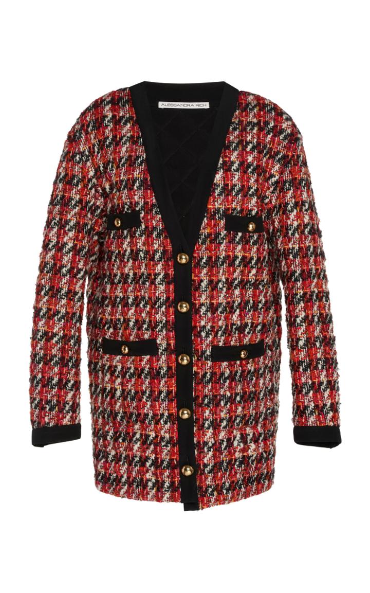 Alessandra Rich Matelass Pied De Poule Long Cardigan