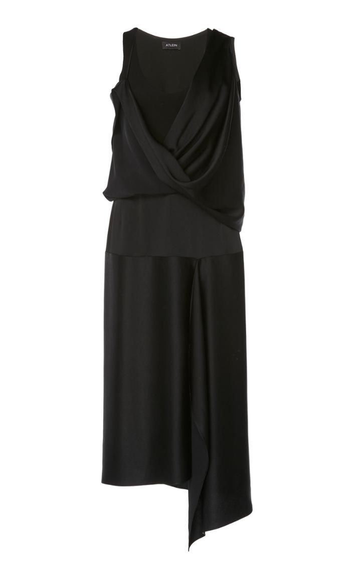 Atlein Long Hybrid Satin Crepe Draped Dress