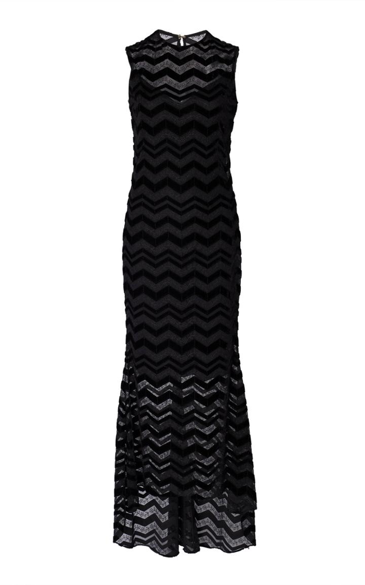 Christian Siriano Zig Zag Burnout Velvet Sheer Paneled Dress
