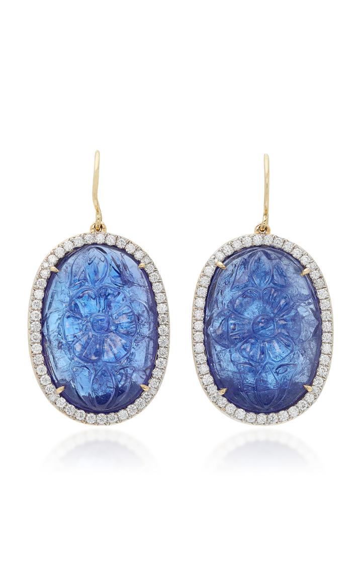 Pamela Huizenga 18k Gold French Wire Tanzanite And Diamond Earrings
