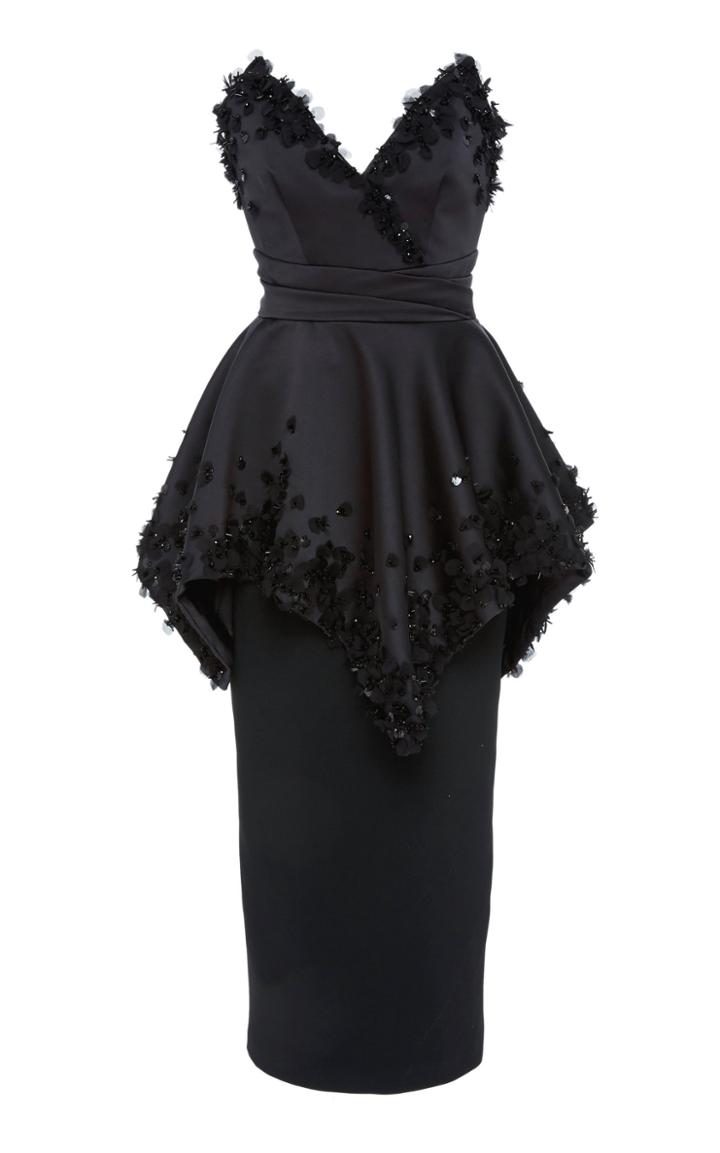 Pamella Roland Strapless Satin Stretch Crepe Cocktail Dress