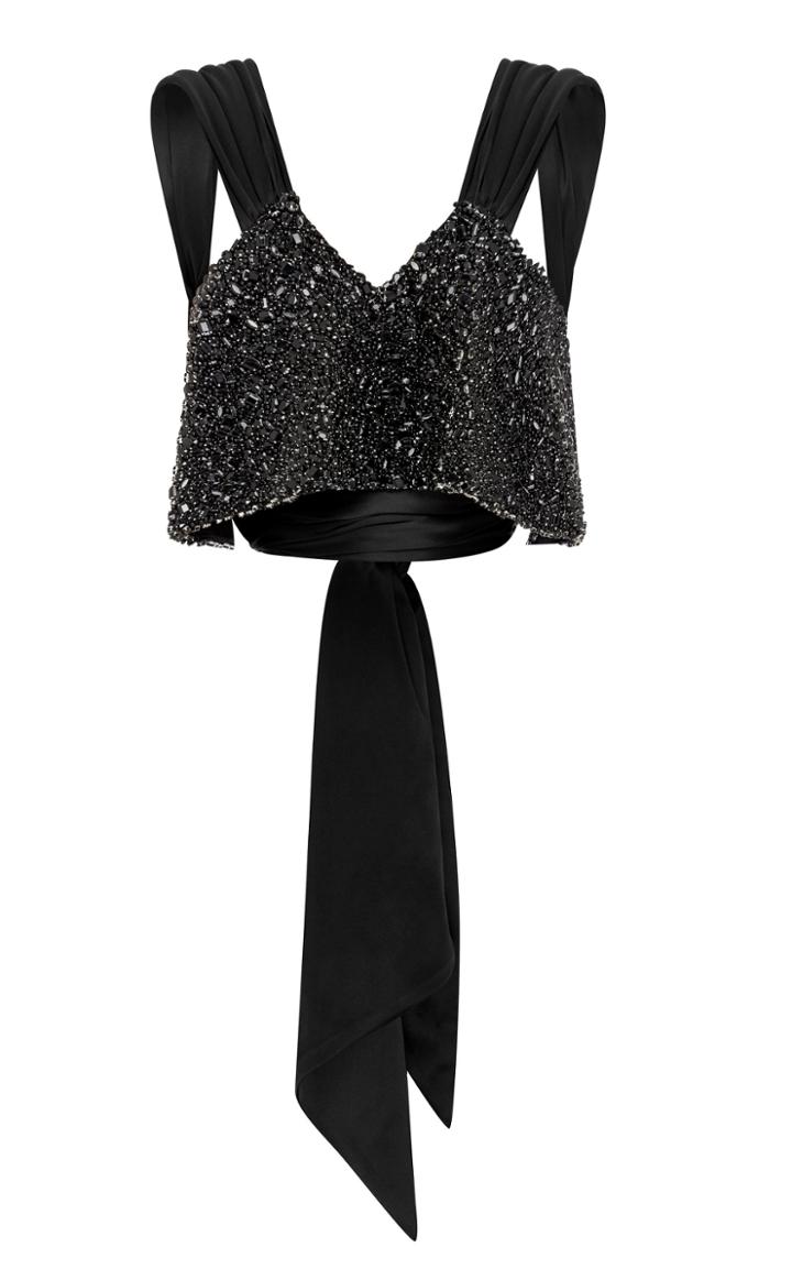 Aje Mimosa Beaded Cropped Silk Top