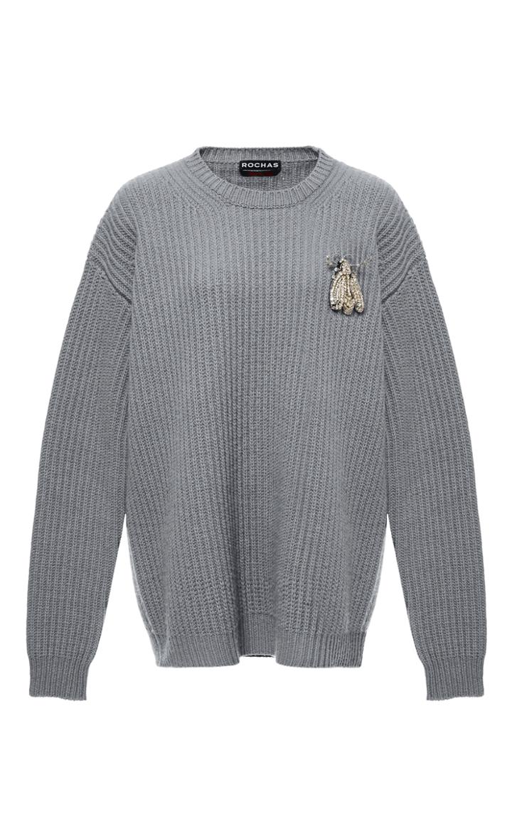 Rochas Bee-brooch Oversized Wool Sweater