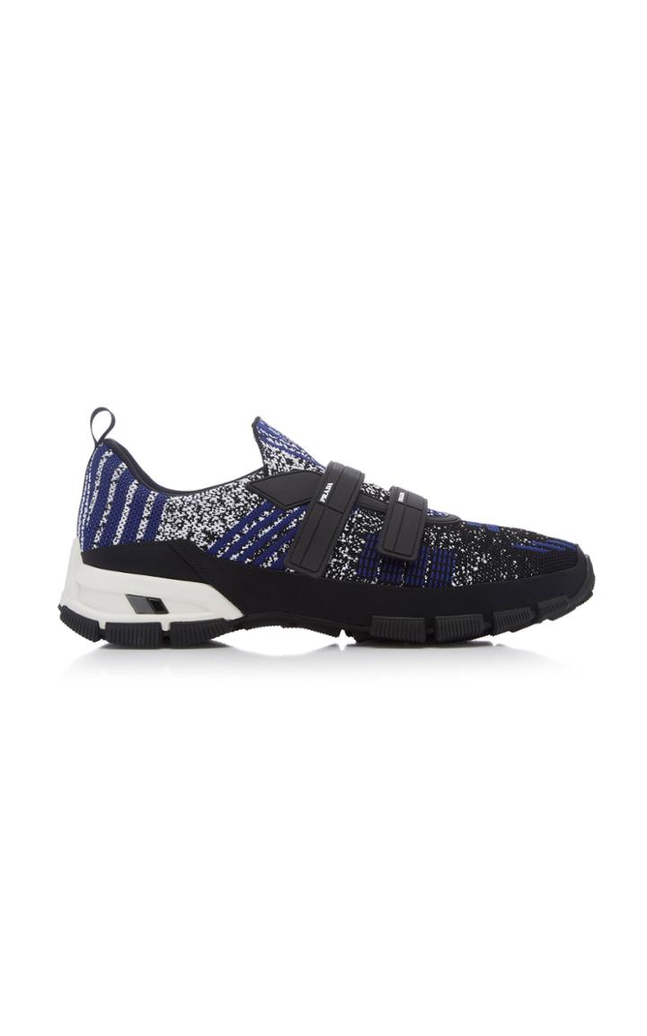 Prada Logo-embossed Rubber And Leather-trimmed Knit Sneakers