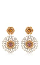 Rodarte Nickel Baroque Earrings With Ambet And Amethyst Glass Cabochons