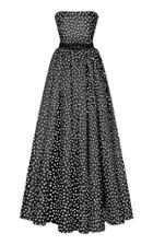 Moda Operandi Rasario Belted Polka-dot Silk Organza Strapless Gown