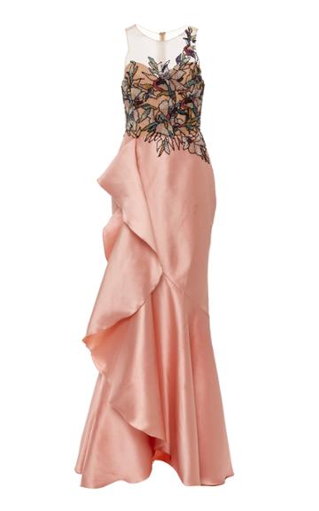 Patbo Patricia Bonaldi High Low Ruffle Gown With One Shoulder Beaded Bodice