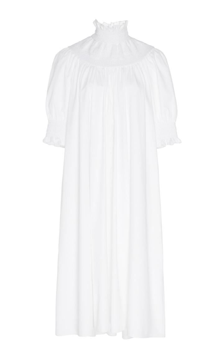 Adam Lippes Short Sleeve Cotton Smocked Dress