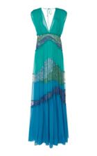 Alberta Ferretti Pleated Embroidered Silk Maxi Dress