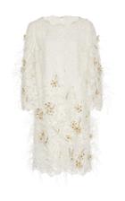 Marchesa Ostrich Feather-embellished Organza-lace Dress