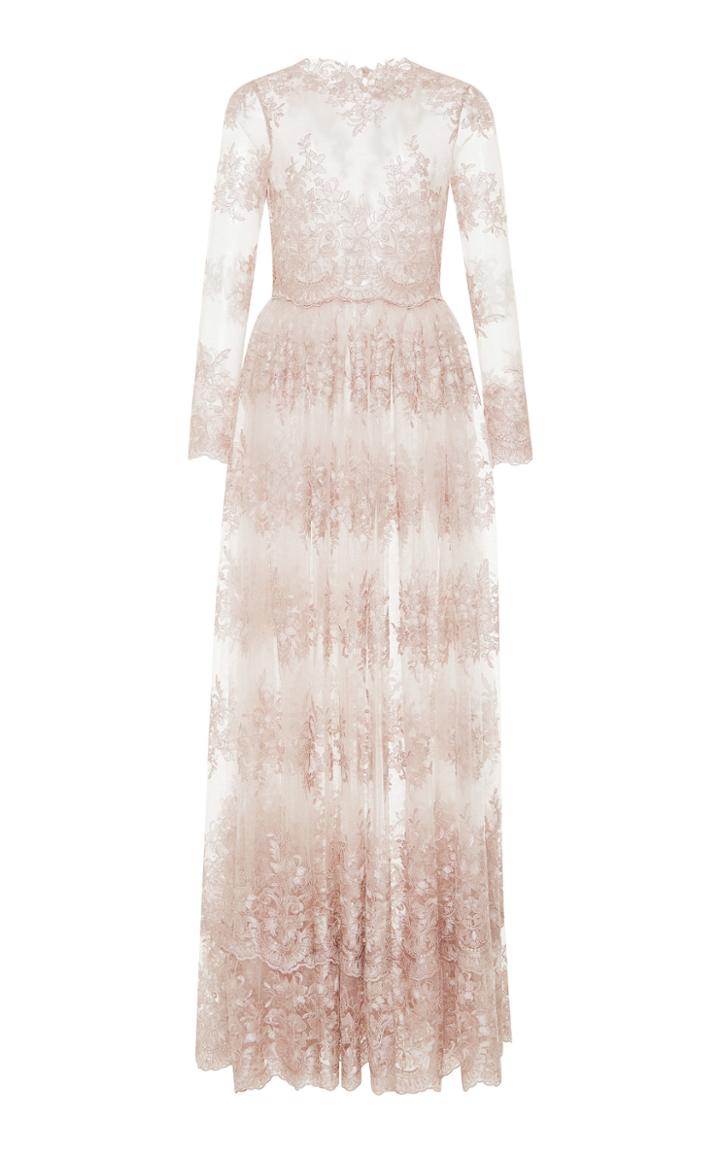 Luisa Beccaria Long Sleeve Tulle Embroidered Dress