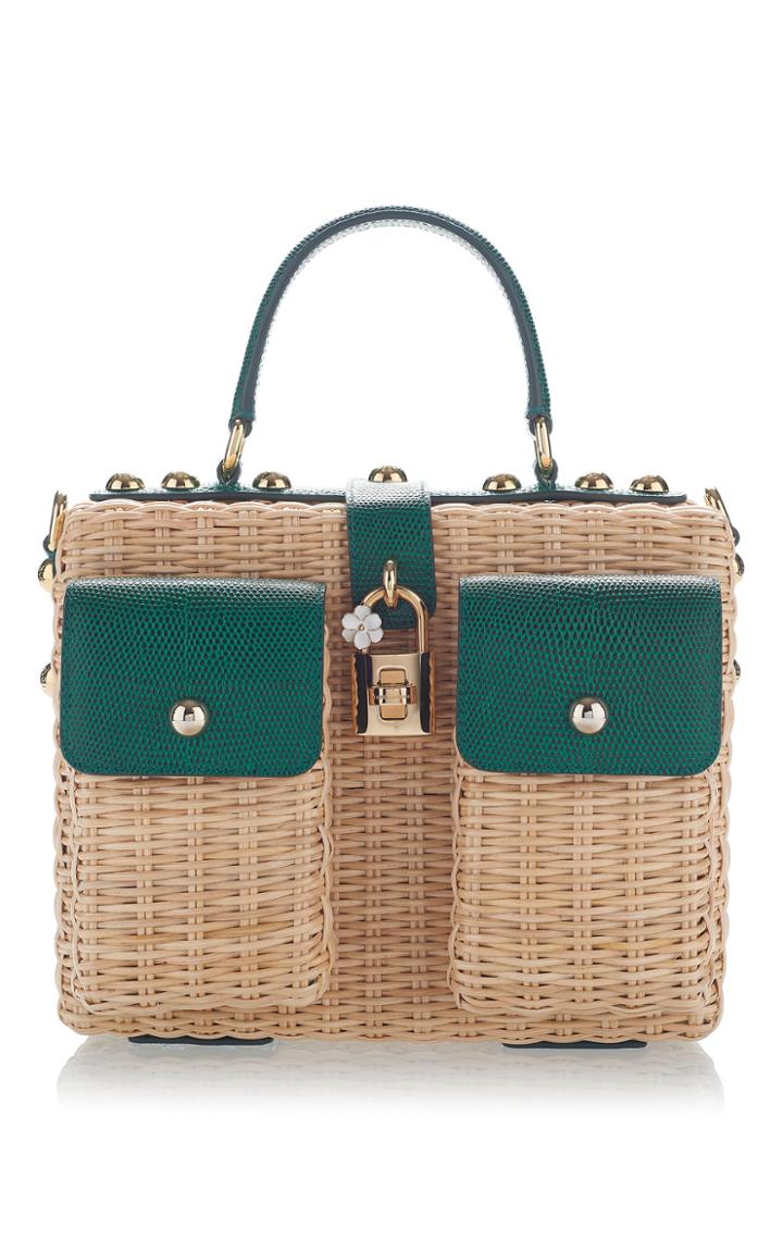 Dolce & Gabbana Embellished Leather-trimmed Rattan Tote