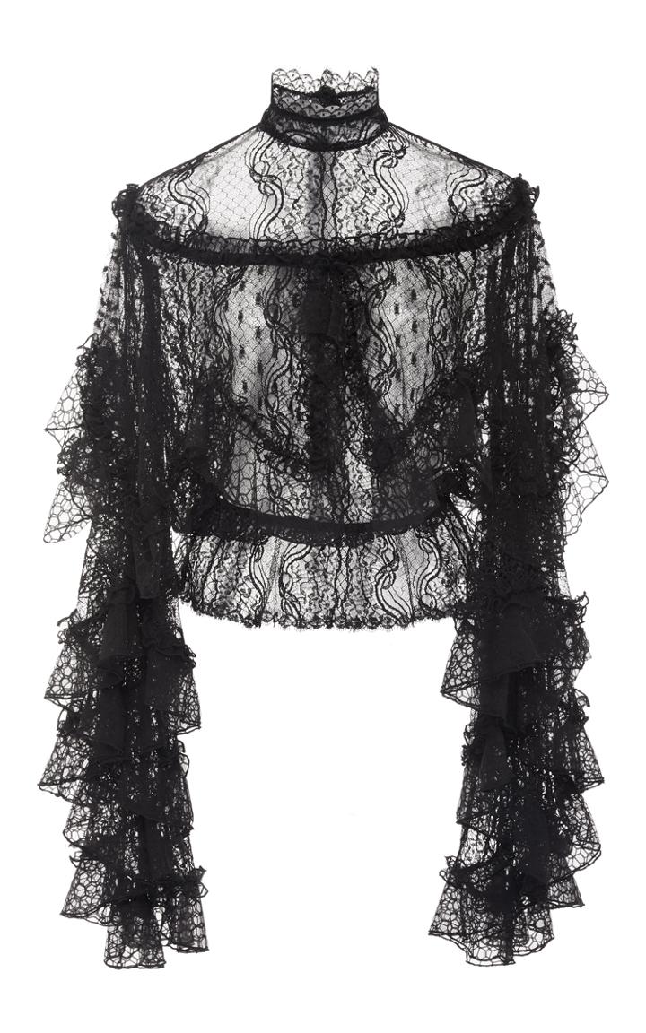 Rodarte Black Lace And Honeycomb Tiered Ruffle Blouse