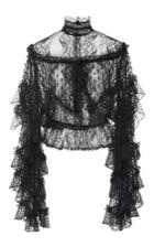 Rodarte Black Lace And Honeycomb Tiered Ruffle Blouse