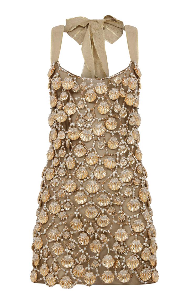 Moda Operandi Raisa Vanessa Shell Embroided Mini Dress With Ribbon Details