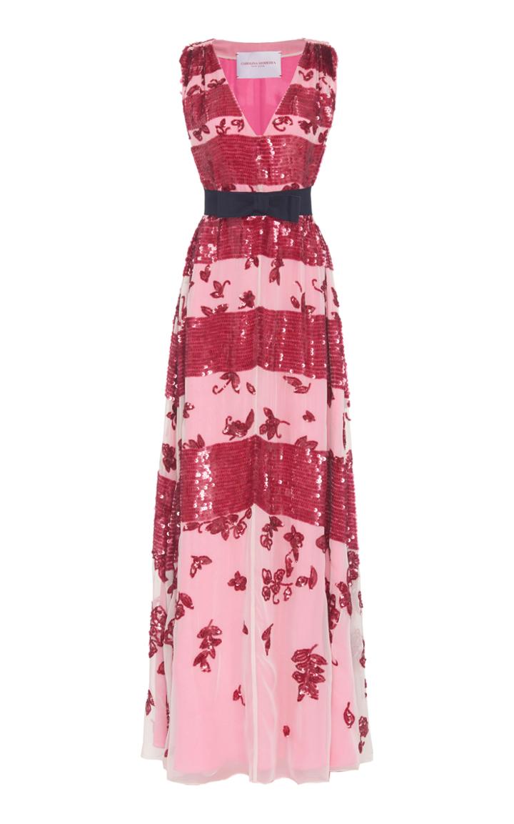 Carolina Herrera Embellished Stripe Gown With Contrast Waist